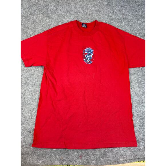 VINTAGE O Neill Shirt Mens Large Red Graphic Dragon Skull Surf Skate Y2K 90s - Picture 1 of 10